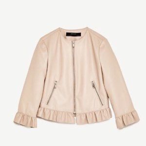 Zara Pale Pink Faux Leather Jacket w Ruffle Detail - XS
